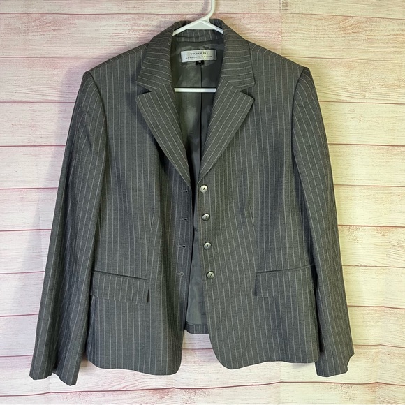 Tahari Arthur S. Levine Gray White Pinstripe Blazer Jacket Size 16 - Picture 9 of 9